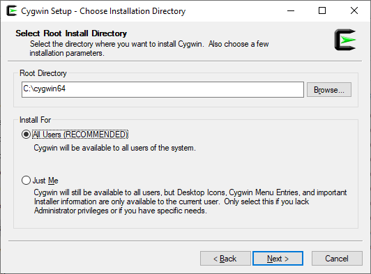 Cygwin install directory