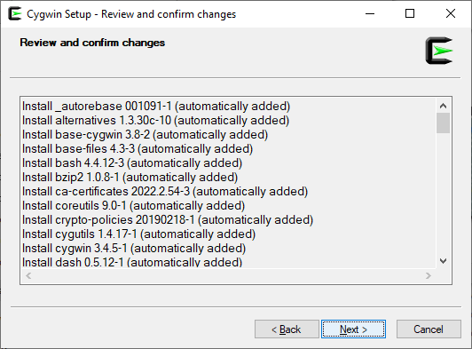 Cygwin confirm changes